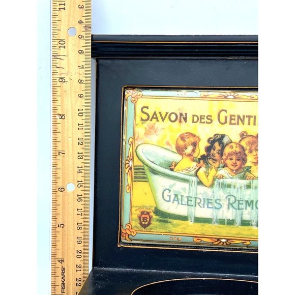 French Savon Des Gentils Bebes Small Wooden Shelf With Tile Display and Metal H - Picture 2 of 8